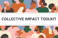 Illustrated graphic of diverse people with a white banner in the center displaying the text "COLLECTIVE IMPACT TOOLKIT."